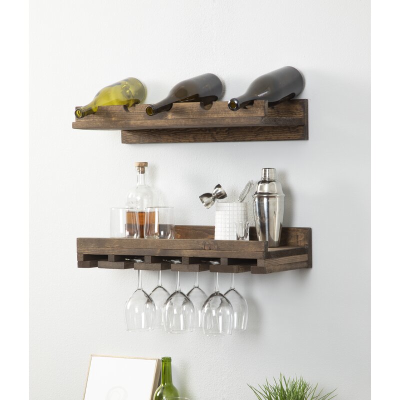 Rustic State Wall good Mounted Wood Wine Rack with Stemware Holder Walnut